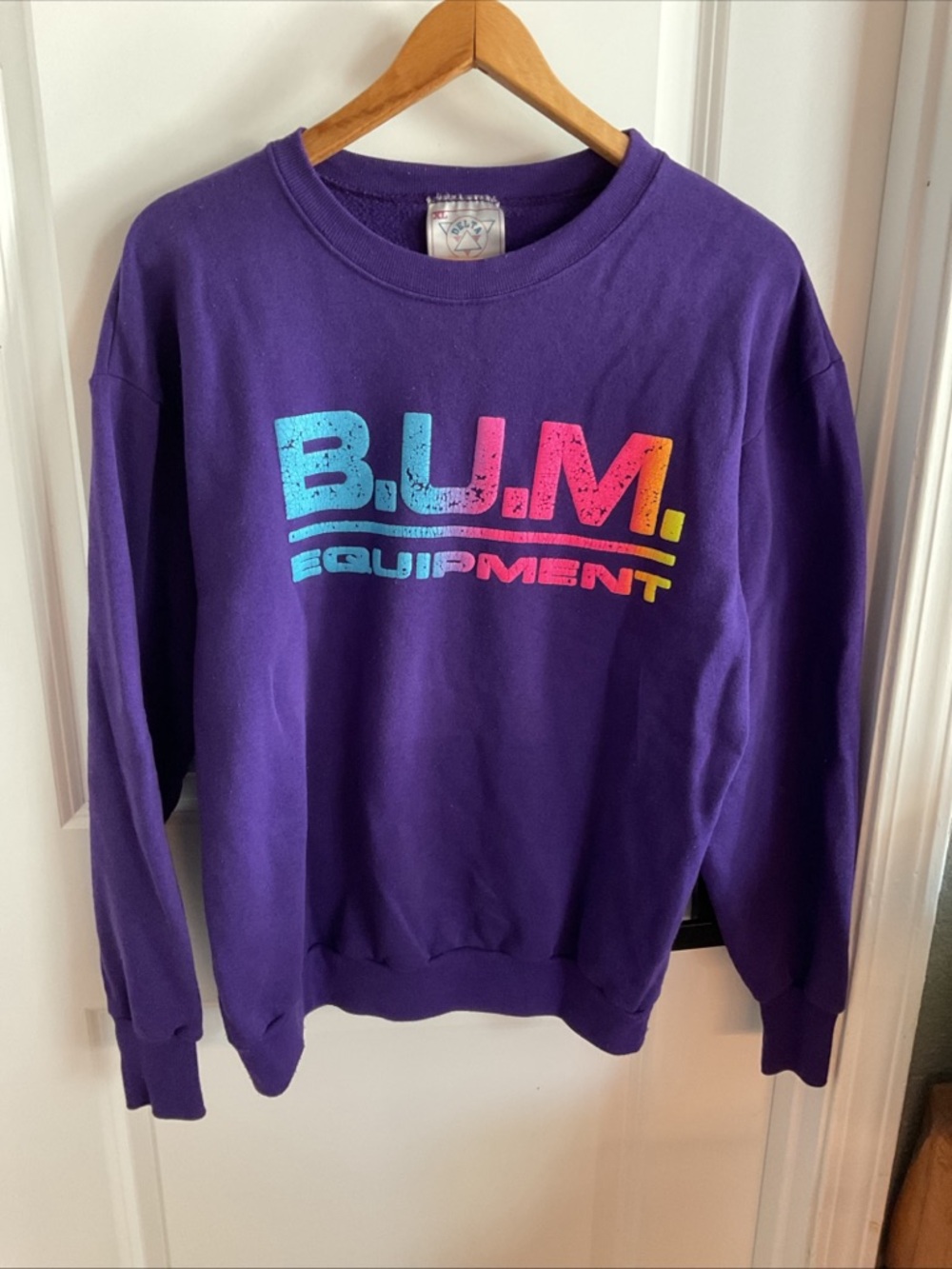 B.U.M Equipment - 80s-90s Crewneck Women's Purple Logo Sweater - Size X-Large